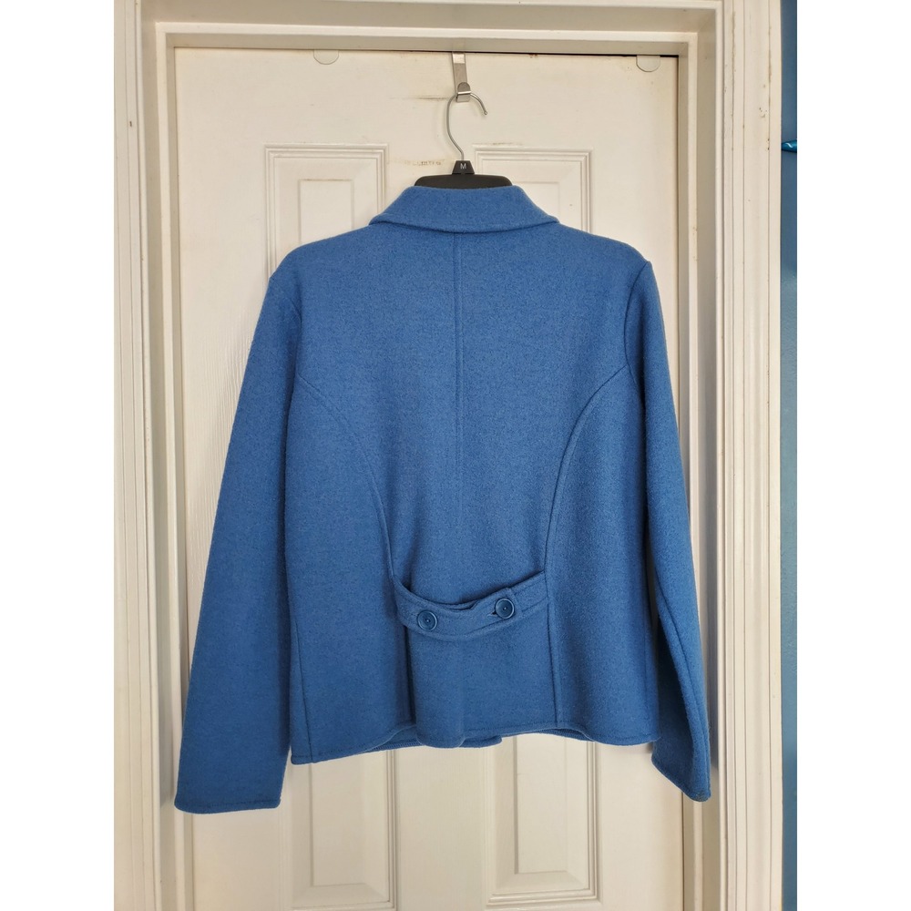 Talbots Jacket Blue Boiled Wool Alpaca Blend Button Front Peter Pan Collar Med - Picture 5 of 8